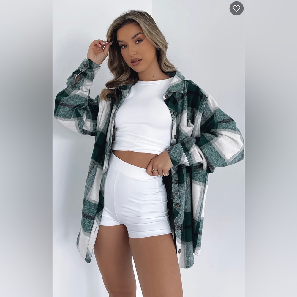 White Fox Boutique Green and White Plaid Button-Down Shacket